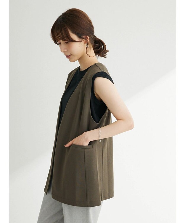 Green Parks 着流しカットジョーゼットジレ Khaki