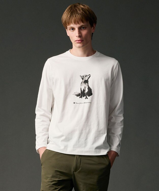 JOSEPH ABBOUD MOUNTAIN 【テーム・ヤルヴィモチーフ】プレーティング天竺 ロングTシャツ ホワイト×キツネ