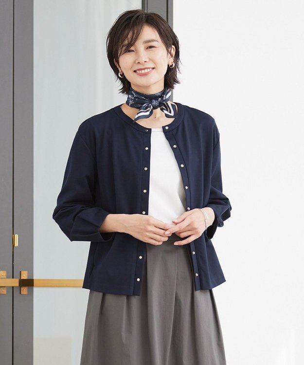 J.PRESS LADIES L 【洗える】Hari-Puru jersey カーディガン ネイビー系