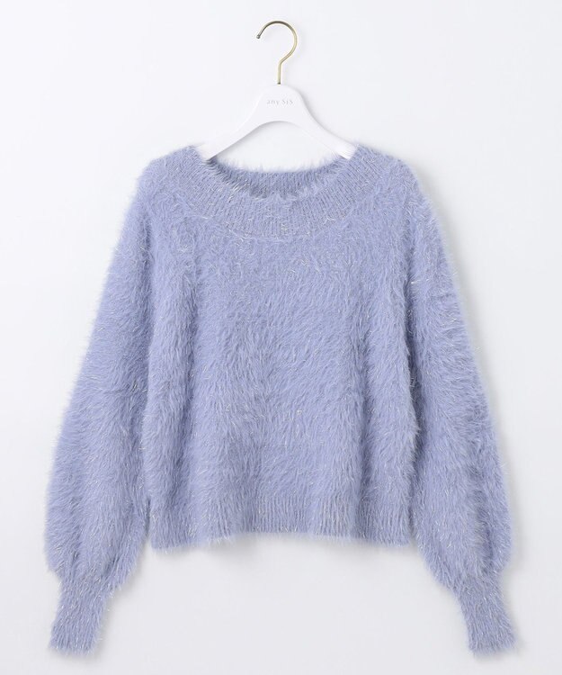 ANY SIS 【洗える】フィルムラメシャギー ニット ライトブルー