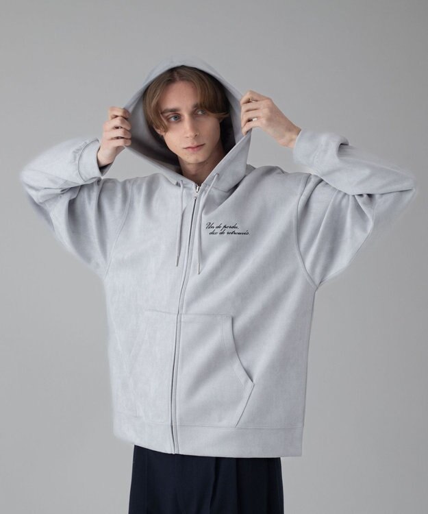 WEGO 【ユニセックス着用ITEM/MLサイズ展開】フェイクスウェードZIPパーカー ライトグレー