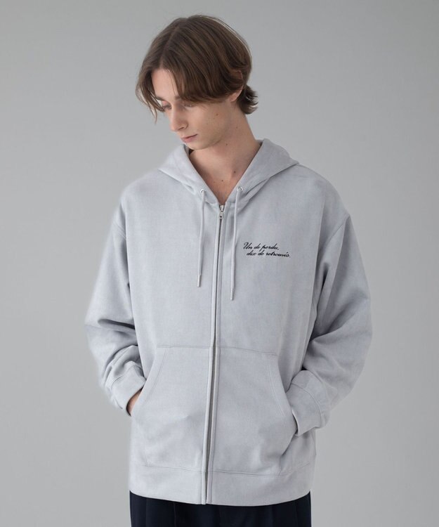 WEGO 【ユニセックス着用ITEM/MLサイズ展開】フェイクスウェードZIPパーカー ライトグレー