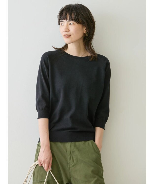 AMERICAN HOLIC ＵＶカットラグラン５分袖ニットプルオーバー Black