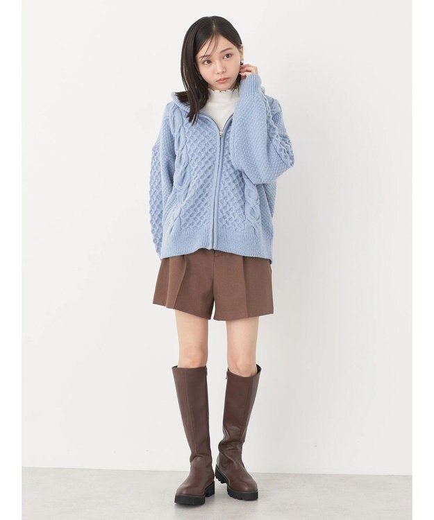earth music&ecology ケーブルニットパーカー Grayish Blue
