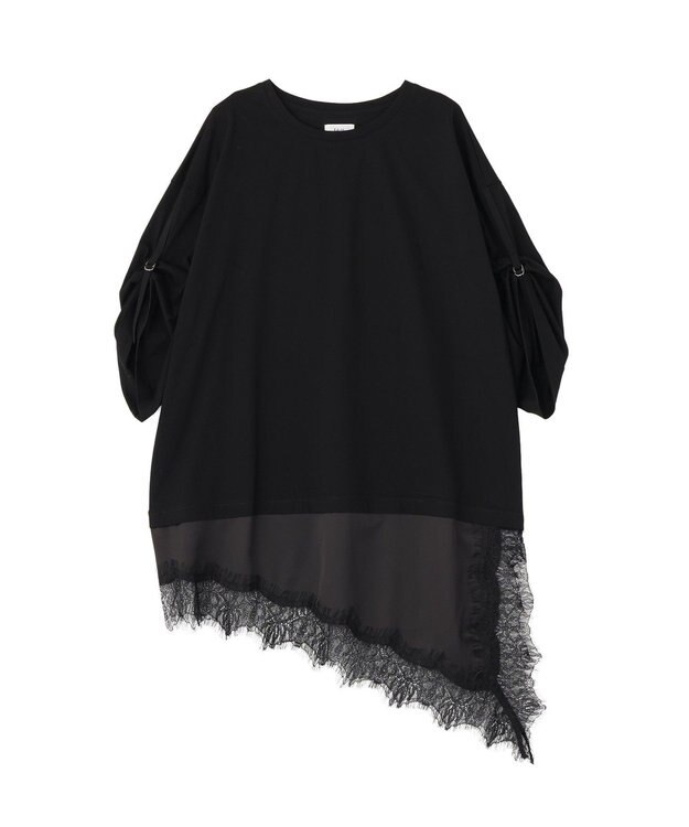 YECCA VECCA ドロストスリーブヘムレースTee Black