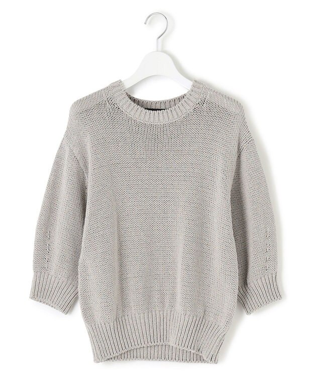 23区 S 【洗える】ルレックスバルキー5分袖 ラメ ニット ライトグレー系