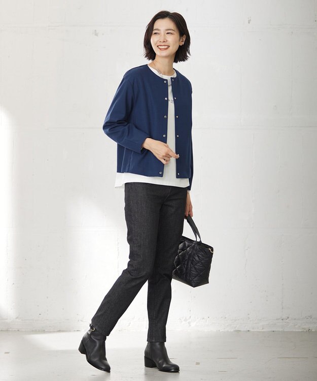 J.PRESS LADIES ミラノリブ カーディガン ダルブルー系