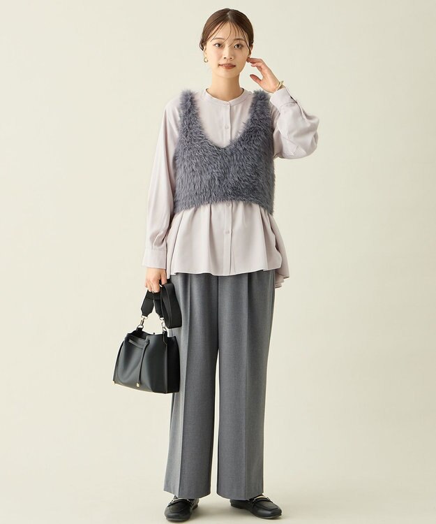 ANY ロングシャギーニットベスト チャコール