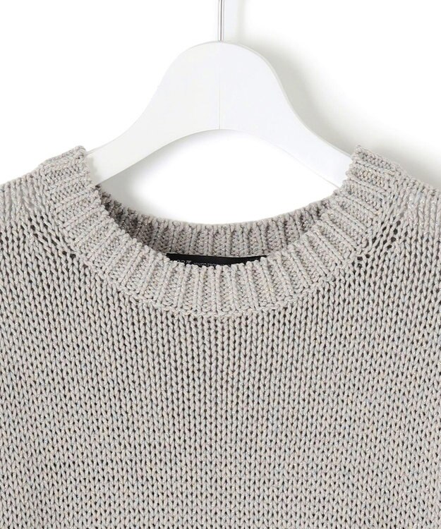 23区 S 【洗える】ルレックスバルキー5分袖 ラメ ニット ライトグレー系