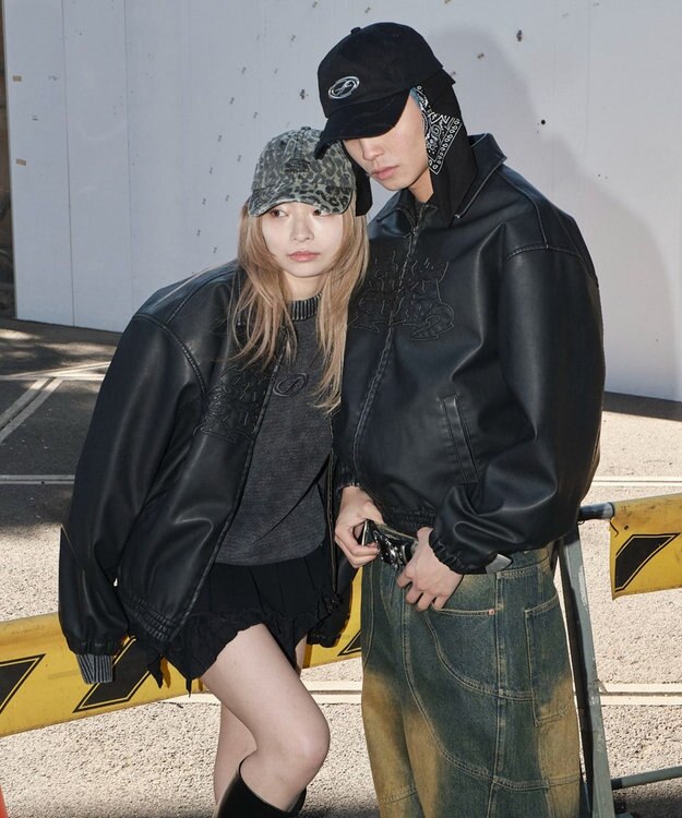 WEGO 【ユニセックス着用ITEM】PUダメージアップリケブルゾン ブラック