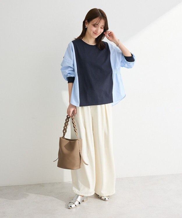 Green Parks ７分袖サイドシャーリングドッキングプルオーバ Navy