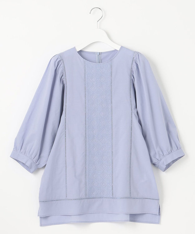 自由区 【洗える・XSサイズあり】ジオメトリックエンブロイダリー ブラウス ダルブルー系