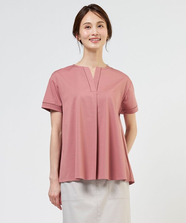 J.PRESS LADIES プレーティングジャージー チュニック丈 カットソー ローズピンク系