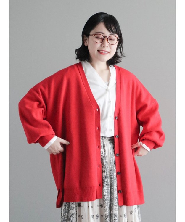 CRAFT STANDARD BOUTIQUE ＶネックＢＩＧシルエットカーディガン Red