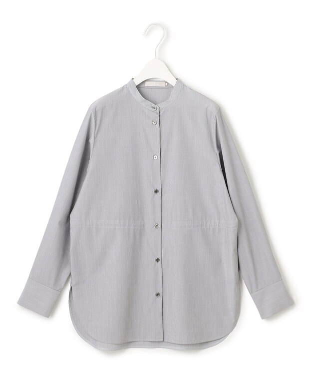 ICB 【洗える】 クリーンブロード バンドカラーシャツ ブラックストライプ系