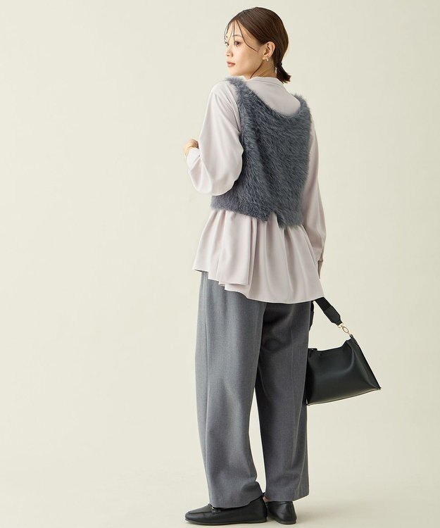 ANY ロングシャギーニットベスト チャコール