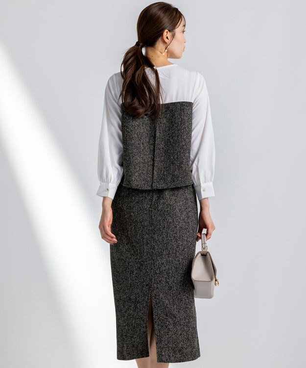 ANY SIS L 【洗える】ツイードコンビ ワンピース ブラック系