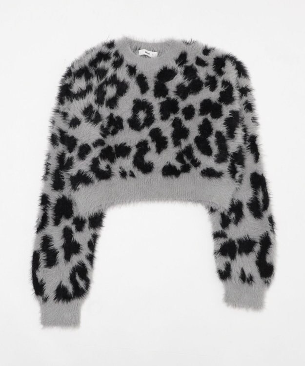 WEGO レオパードシャギーショートニット グレー