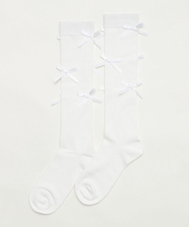 WEGO リボン付きハイソックス ホワイト