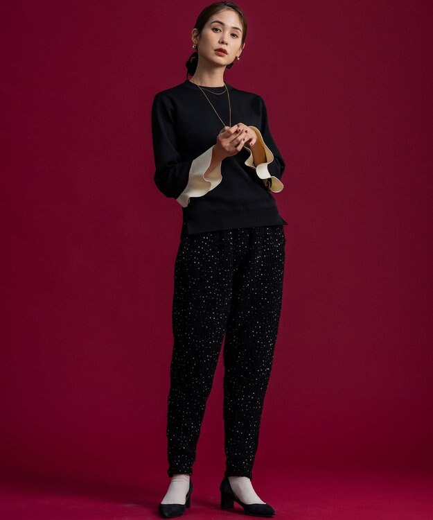 組曲 【組曲×setsuko sagittaire】ツィードニットタックパンツ ブラック系