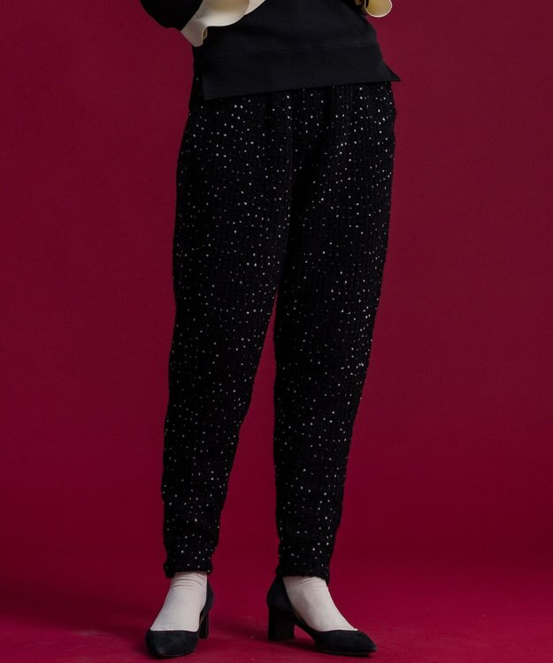 組曲 【組曲×setsuko sagittaire】ツィードニットタックパンツ ブラック系