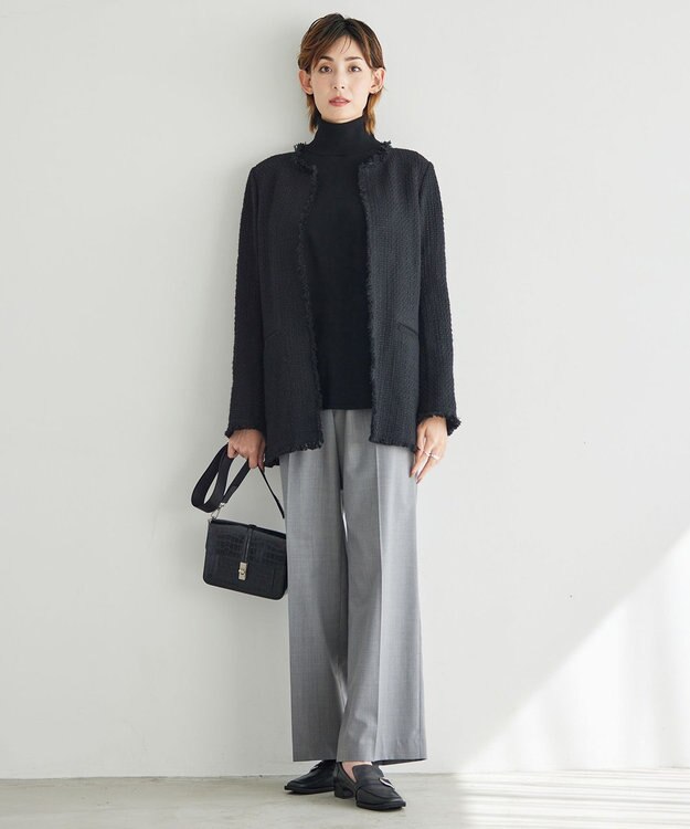 ICB L 【セットアップ着用可能】ロービングツイード ノーカラージャケット ブラック系