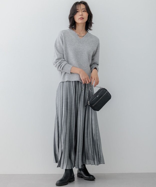 23区 【Oggi2月号掲載/洗える】ウールカシミヤ Vネック ニット ライトグレー系