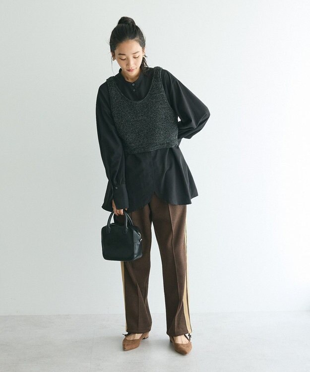 CRAFT STANDARD BOUTIQUE ワッフル編み短丈ニットベスト Black