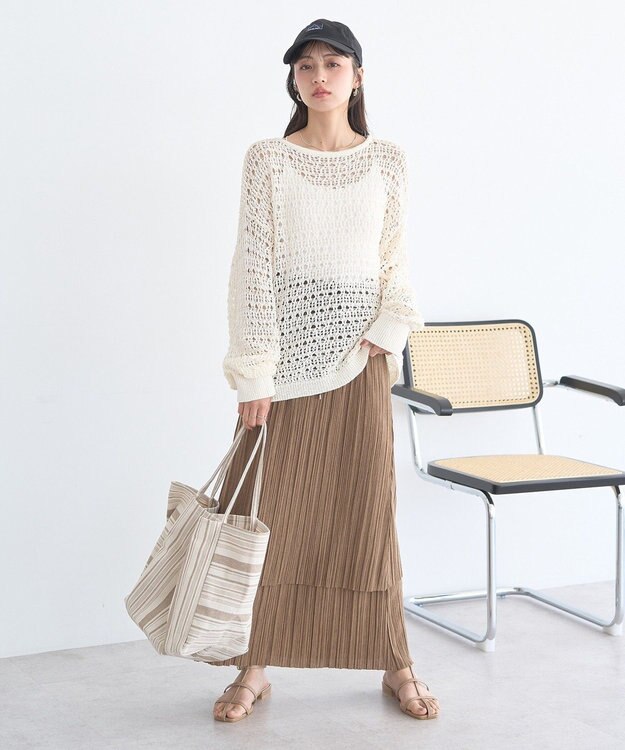 earth music&ecology メッシュニットプルオーバー Ivory