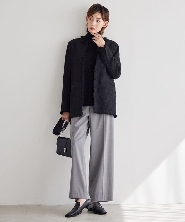 ICB L 【セットアップ着用可能】ロービングツイード ノーカラージャケット ブラック系