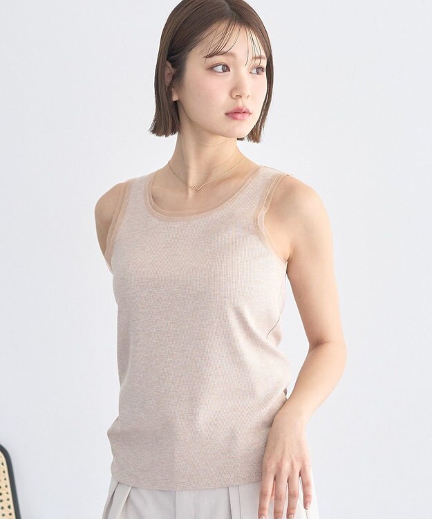 earth music&ecology エッジチュールラメテレコタンクトップ Beige