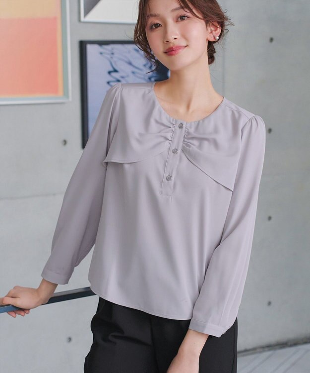 Tiaclasse L リボン風ブラウス サックスグレー