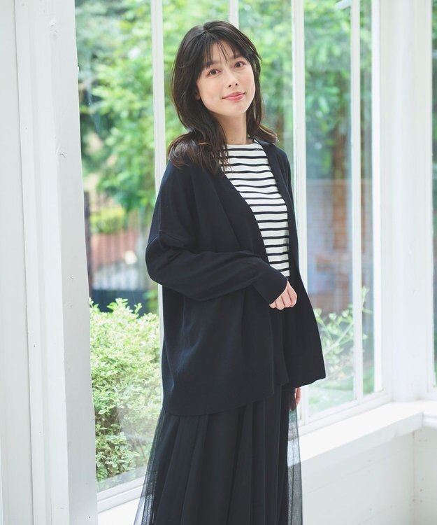 ANY L 【マシンウォッシュ/UVカット】ミドルレングスカーディガン ブラック系