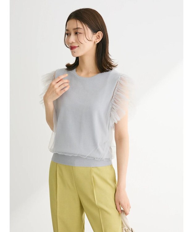 Green Parks ・swing by チュールレイヤーノースリーブニット Gray