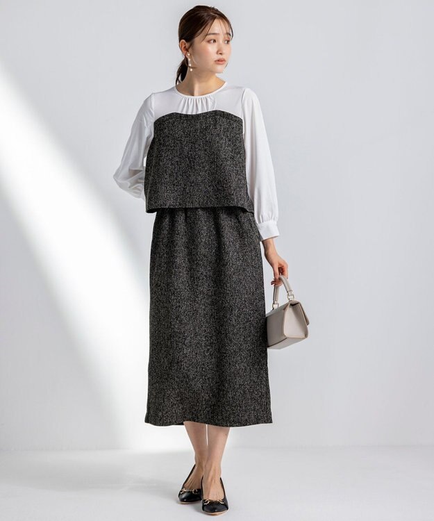 ANY SIS 【洗える】ツイードコンビ ワンピース ブラック系