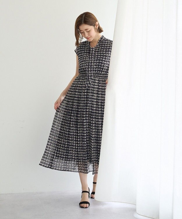 YECCA VECCA チェック柄ボウタイプリーツワンピース Black