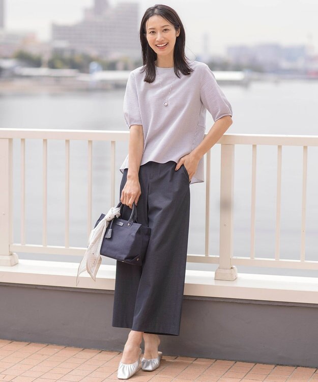 J.PRESS LADIES 【WEB限定カラーあり・抗菌消臭・吸水速乾】サッカージャージー 5分袖 ペプラム カットソー ライトグレー系1