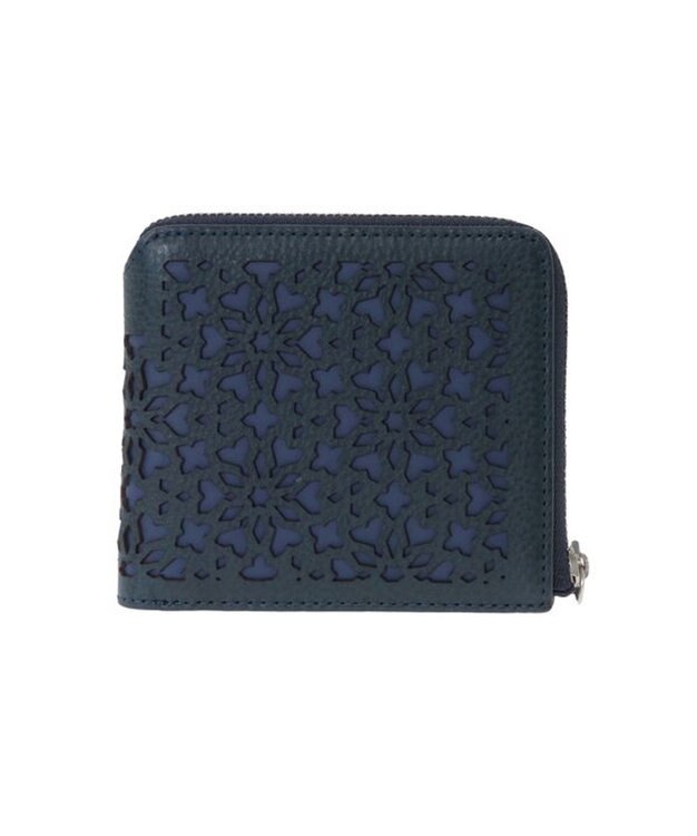 genten カレイド 外ファスナー2つ折り財布 ネイビーブルー