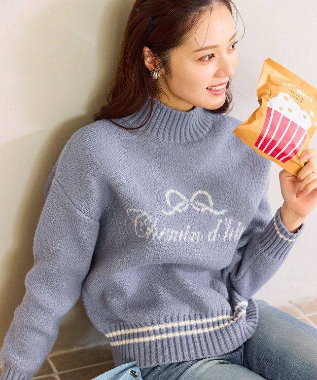 Feroux レタードハイネック プルオーバー スカイブルー系