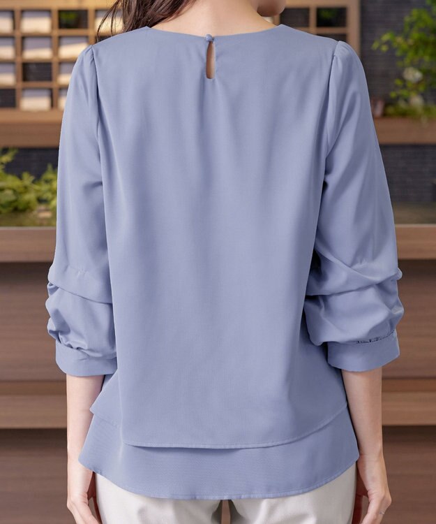 Tiaclasse 【新色追加・洗える】つまみタック袖レイヤードブラウス ブルー