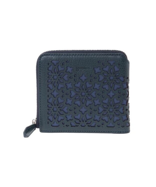 genten カレイド 外ファスナー2つ折り財布 ネイビーブルー