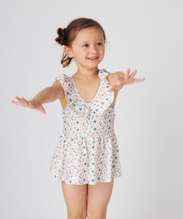 OP／FILA 【marie claire ENFANTS】小花柄編上げAライン水着 オフホワイト