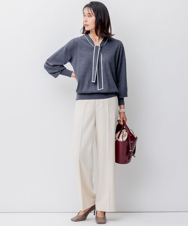 23区 【洗える】ウーステッドウール ボウタイ ニット グレー系