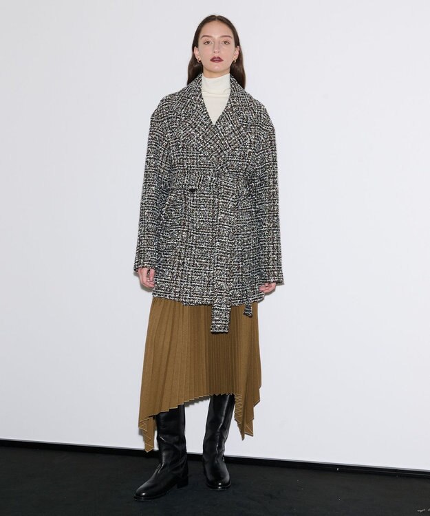 JOSEPH ウールツィード　ダブルブレステッドコート Black combo