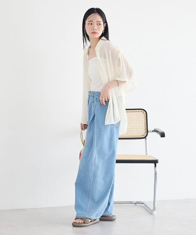 earth music&ecology ランダムプリーツシャツ Off White