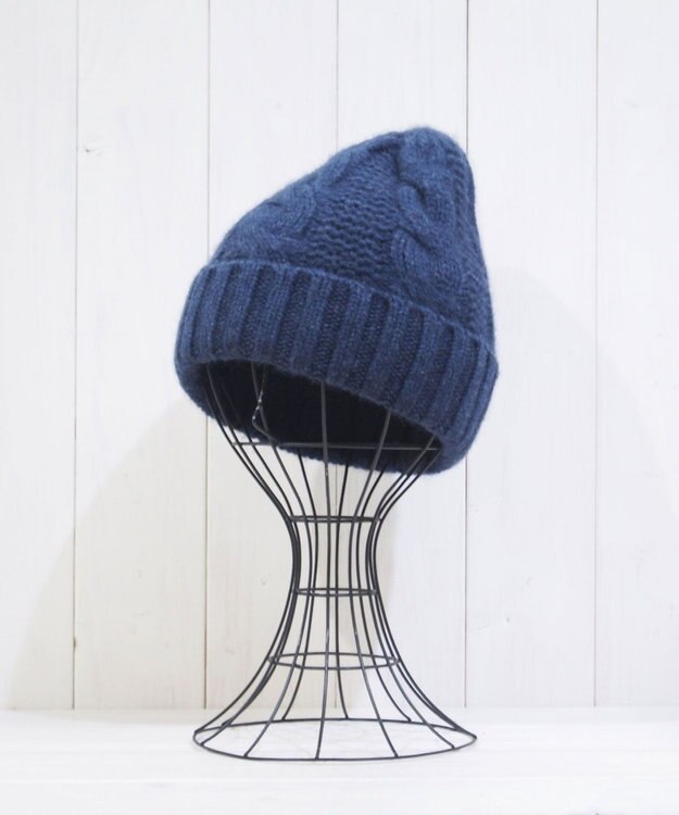 石田製帽 〈新色追加！〉カシミヤニット アラン編みワッチN ニット帽 ネイビーミックス