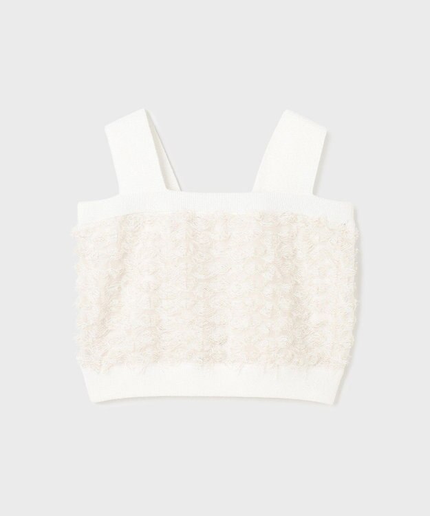 GRACE CONTINENTAL フリンジニットベアトップ ホワイト