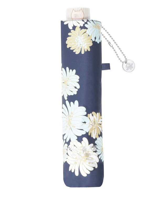 MOONBAT 【 遮光率100％/遮熱/UV/軽量】PAUL&JOE ACCESSOIRES(ポール&ジョー) 晴雨兼用日傘 クリザンテーム 総柄 花柄 折りたたみ傘 ネイビーブルー