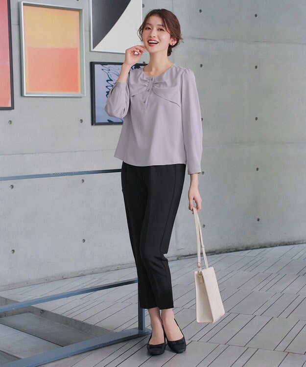 Tiaclasse L リボン風ブラウス サックスグレー