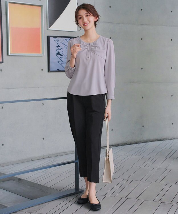 Tiaclasse L リボン風ブラウス サックスグレー